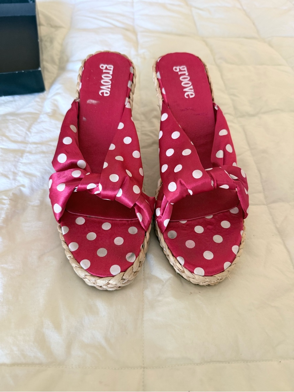 groove Pink Polka Dot Knot Slide Mules